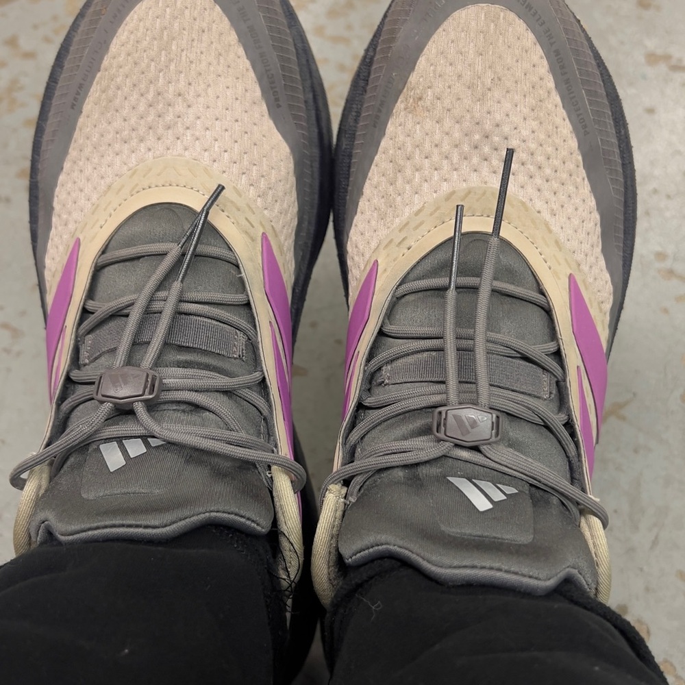 adidas Women's Sneakers in Gray, Cream, and Pink.  USED